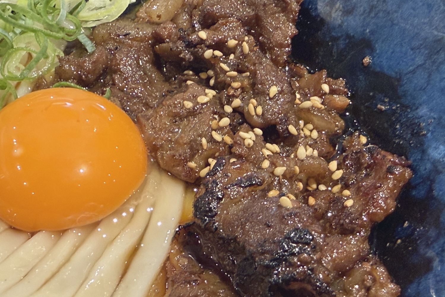 甘辛く味付けされたカルビのアップ