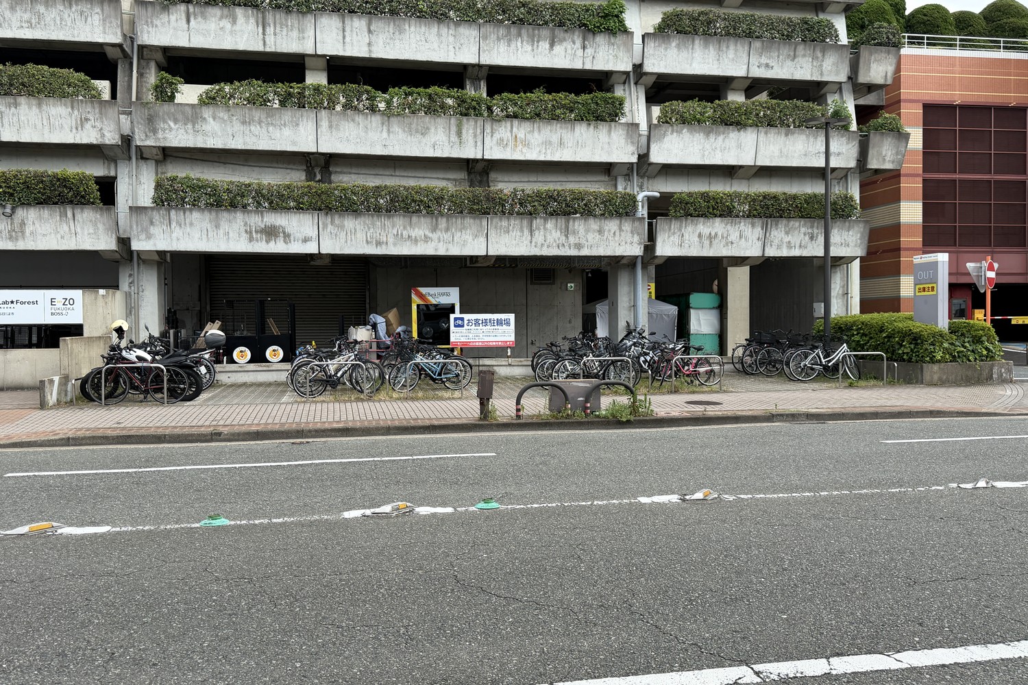 福岡ドーム駐車場 北側の無料駐輪場全景