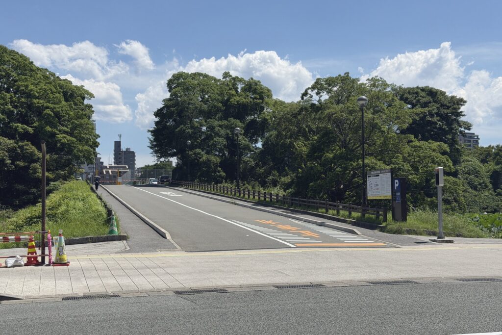 舞鶴公園第4駐車場の出入口へのアクセス道路
